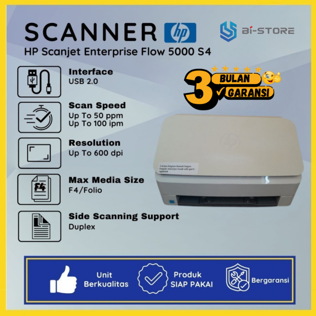 Scanner F4 HP Scanjet Enterprise Flow 5000 S4 Scan Cepat Hingga 50 PPM