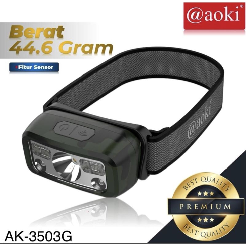 Aoki Senter Kepala Mini Dengan Sensor Indikator Gerak  AK-3503G