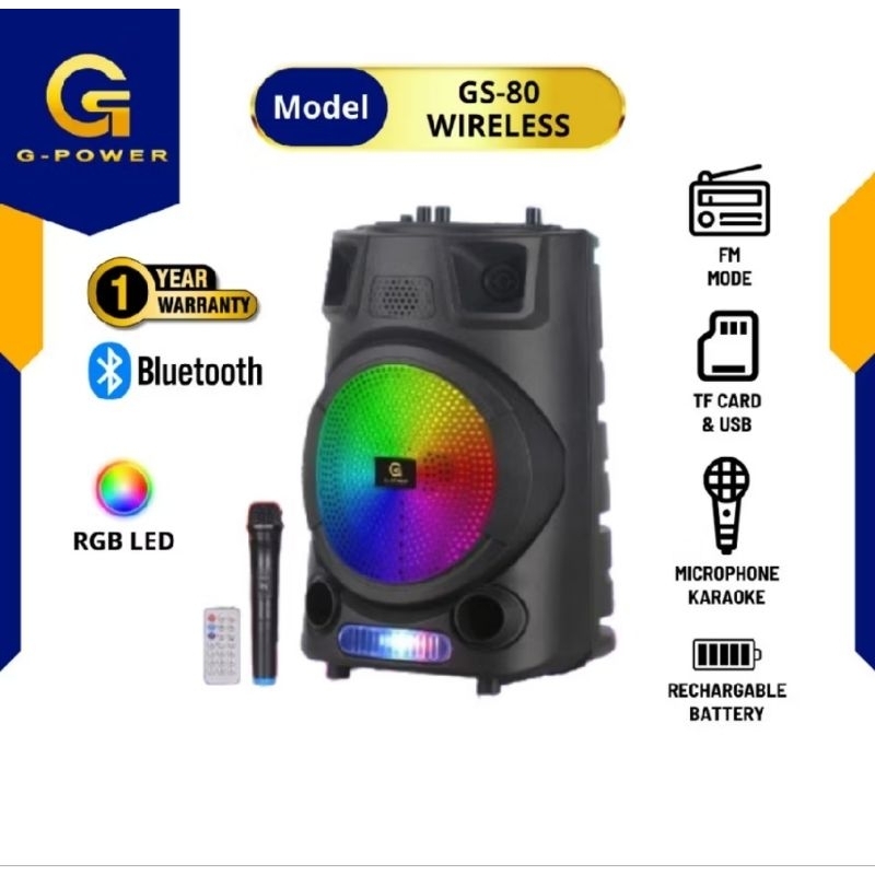 G-Power Speaker Portable 8 inch GS-80 Free 1 Mic / Speaker Portable Mini Karoke 8 inch G-Power