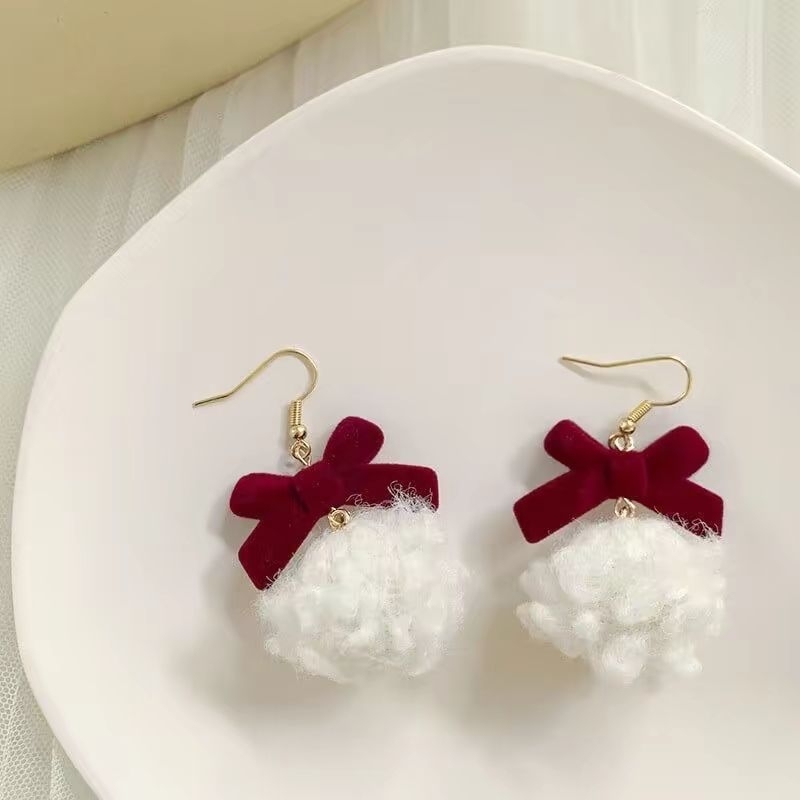 𝐌𝐚𝐦𝐨𝐦𝐚.𝐭𝐡𝐢𝐧𝐠𝐬 - Anting Tusuk Merah Maroon Bulu (Bow)