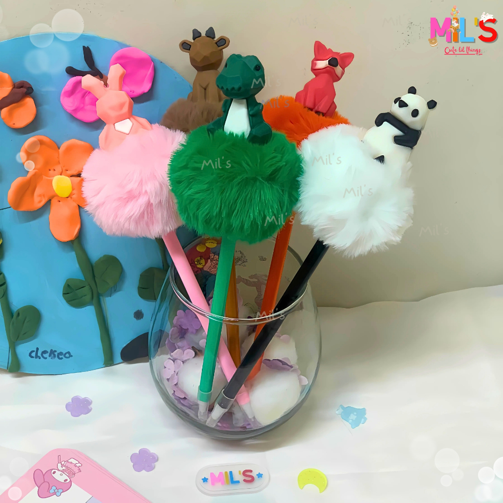 

[CUTE MIL'S]CUTE FLUFFY PEN PULPEN POM POM ANIMAL KIDS PEN BULU LUCU