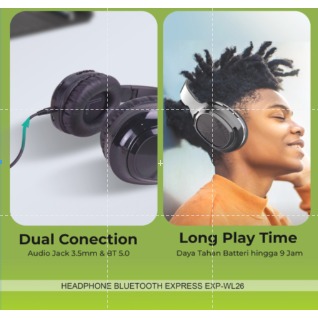 Earphone Bando Bluetooth Wireless / Headphone Bluetooth Express Exp-WL26 Superbass Free Kabel Charge