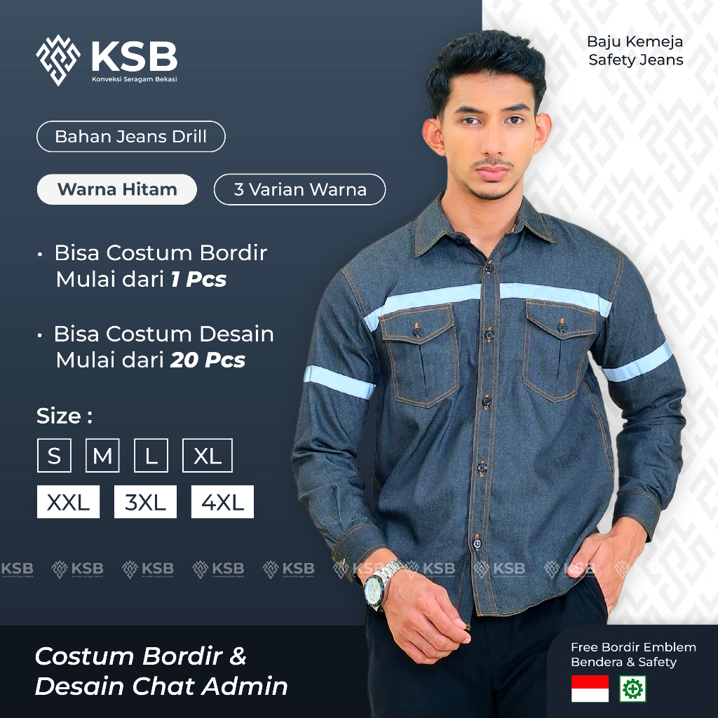 Safety Jeans Wearpack Kemeja Safety Jeans Lengan Panjang Wearpack Atasan Lapangan Bahan American Dri