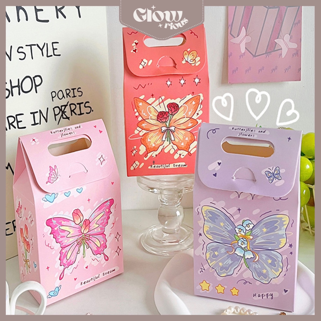 

GR Paper Bag Kotak Tas Kado Hadiah Ulang Tahun Aesthetic Motif Kupu Kupu Bag Hampers Gift Box ST32