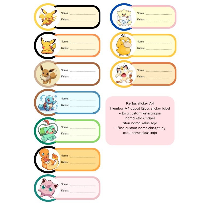 

Sticker label buku anak sekolah Pokemon