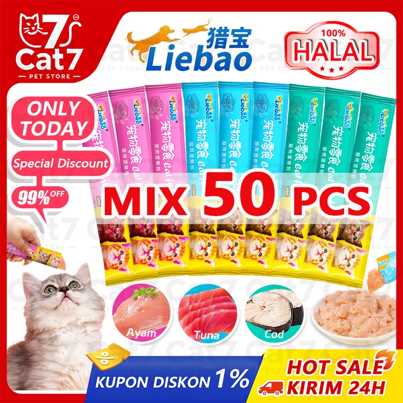 50PCS Snack Kucing LieBao Cemilan Kucing 15gr Makanan Basah Kucing Adult Kitten Cat Snack/Cat Treats