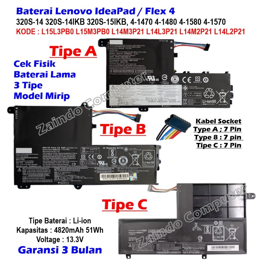 BATERAI LENOVO IDEAPAD  L15L3PB0 L15M3PB0 500S 500S-14 500S-14ISK 500S-14IKB 500S-15 500S-15ISK 500S