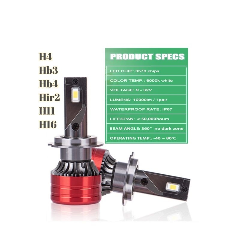 Lampu utama mobil LED H4 H11 hir2 Hb3 Hb4 csp chip