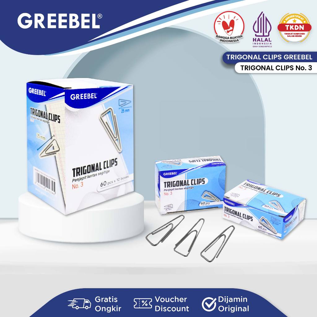 

GREEBEL Klip Kertas / Jepitan Kertas / Metal Klip Kertas Segitiga / Clips No 3 (60PCS/Box)