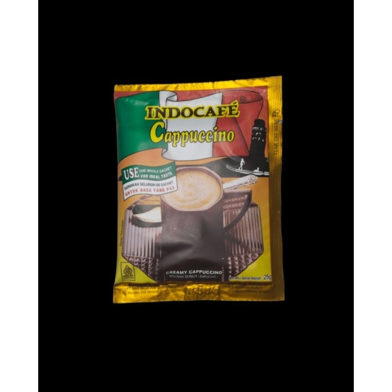 

indocafe cappuccino 1 sachet 25g creamy cappuccino minuman serbuk kapucino kopi saset instan bubuk minuman