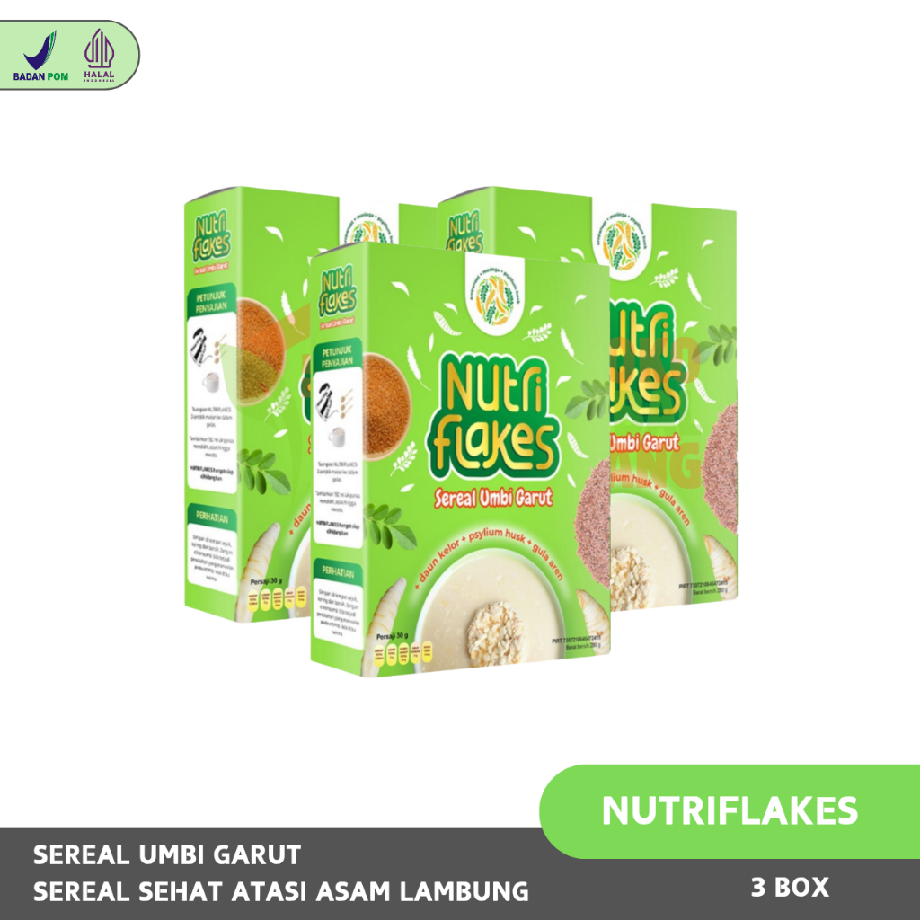

Nutriflakes 3 Box – Sereal Sehat Umbi Garut Solusi Asam Lambung / Maag & Gerd