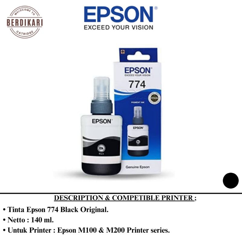 Tinta Epson 774 Black Original for Epson M100 & M200 Printer series.
