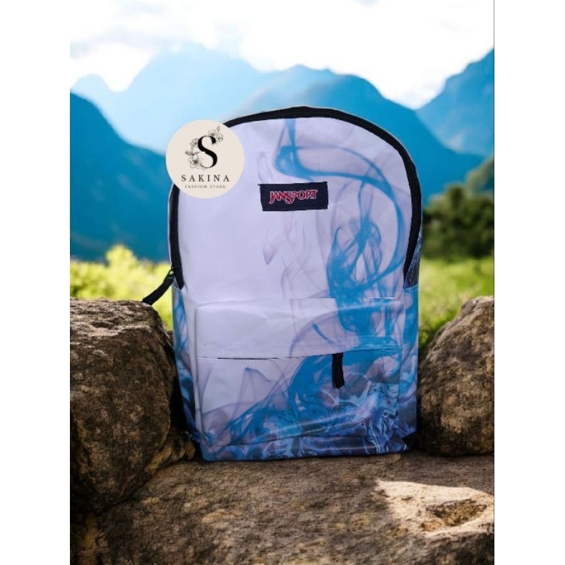 Tas jansport motif asap biru/ tas ransel/ tas sekolah/ tas travel/ tas backpak/ tas anak laki-laki/ 