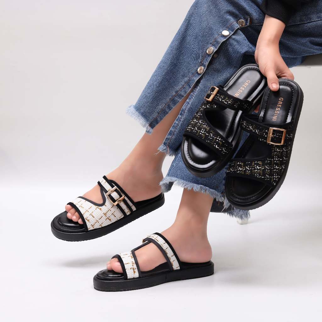 GRESSINI - Sandal Gesper Rajut Wanita Kekinian / Sandal Slop Platform Wanita Model Terbaru