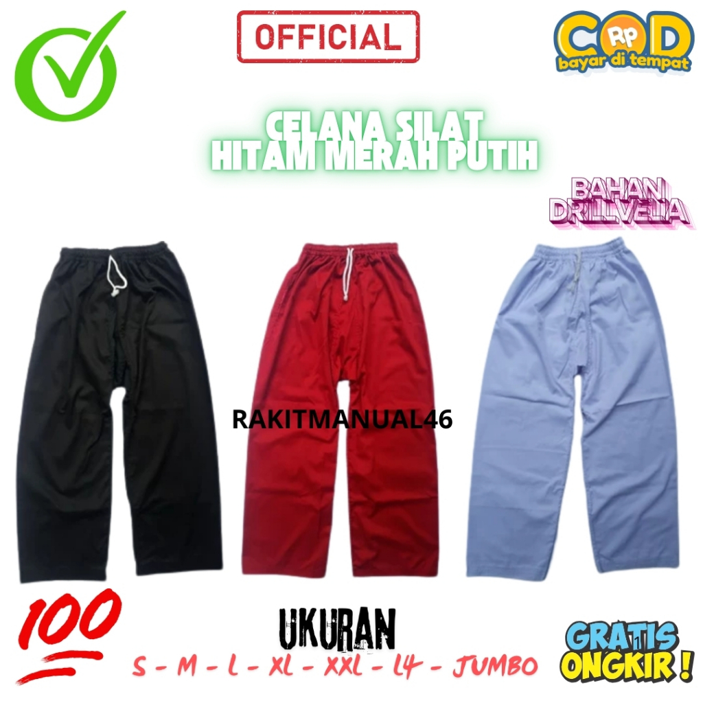 Celana Silat Hitam,Putih,Merah - Celana Pencak Silat - Celana Karate - Celana Beladiri - Silat Pants