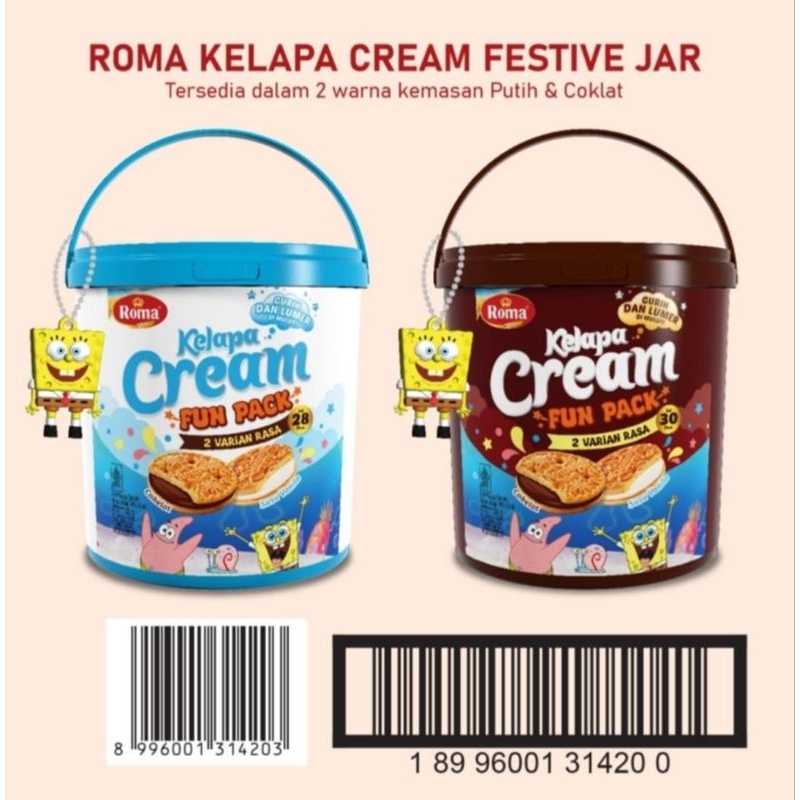 

ROMA KELAPA CREAM FESTIVE JAR 297G ( ISI 30PCS ) BISKUIT SANDWICH COCONUT CREAM SUSU COKLAT VANILA KEMASAN