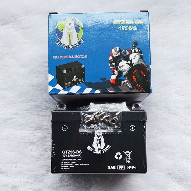 Aki motor beruang GTZ5S-BS 12 5AH supra 125 beat vario mio j vixion blade revo absolute ori BERUANG