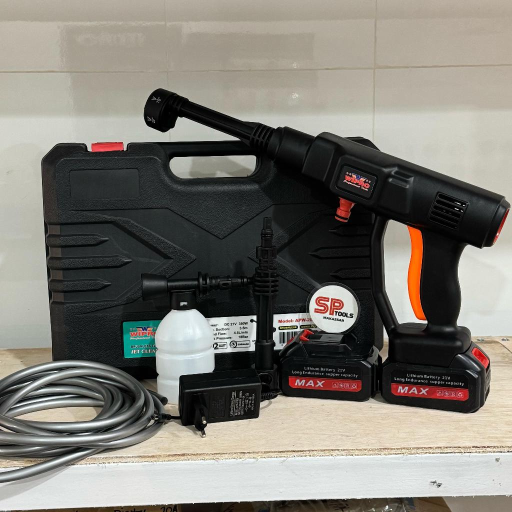 MESIN JET CLEANER STIM STEAM CUCI MOTOR MOBIL CORDLESS CAS BATERAI 21V 2 BATERAI WIPRO APW200