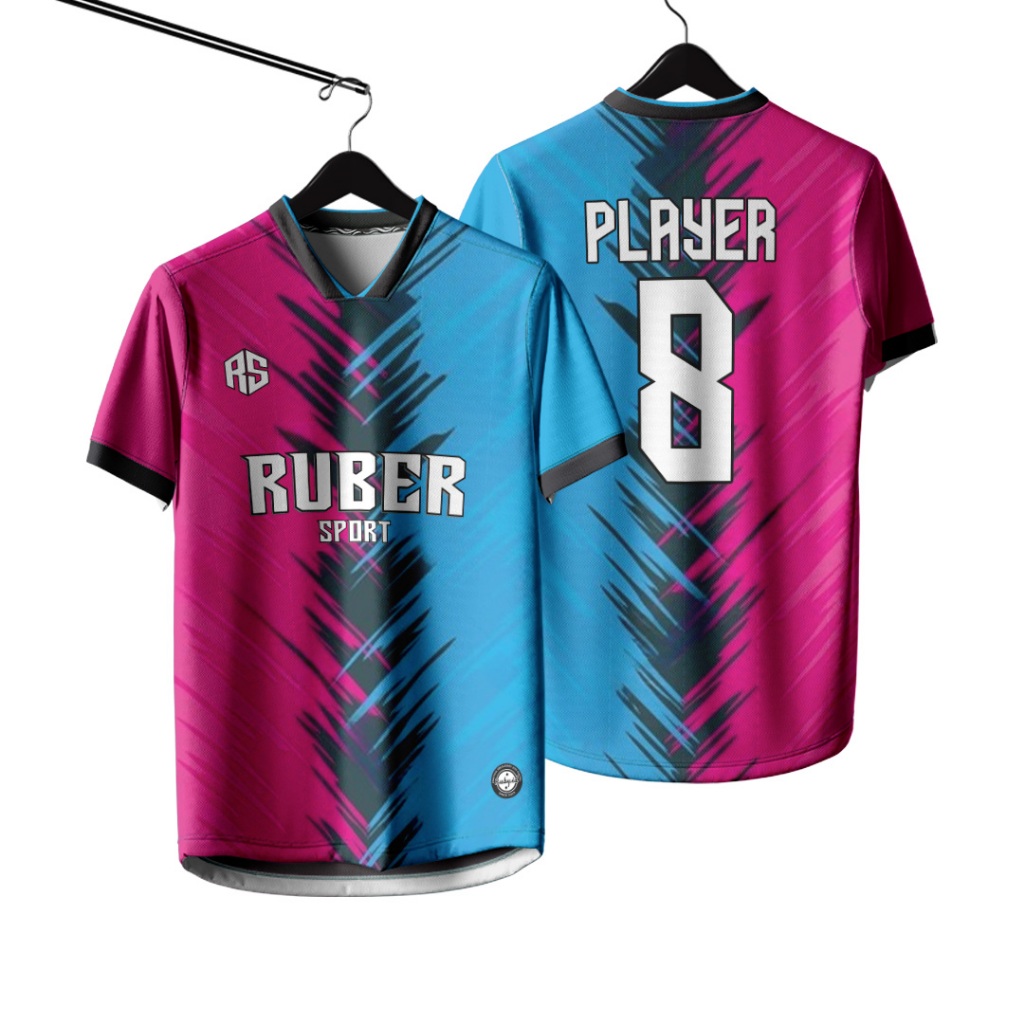 Jersey Futsal / Jersey Bola / Jersey Voli Custom Full Printing Bisa Satuan Pink Biru Hitam