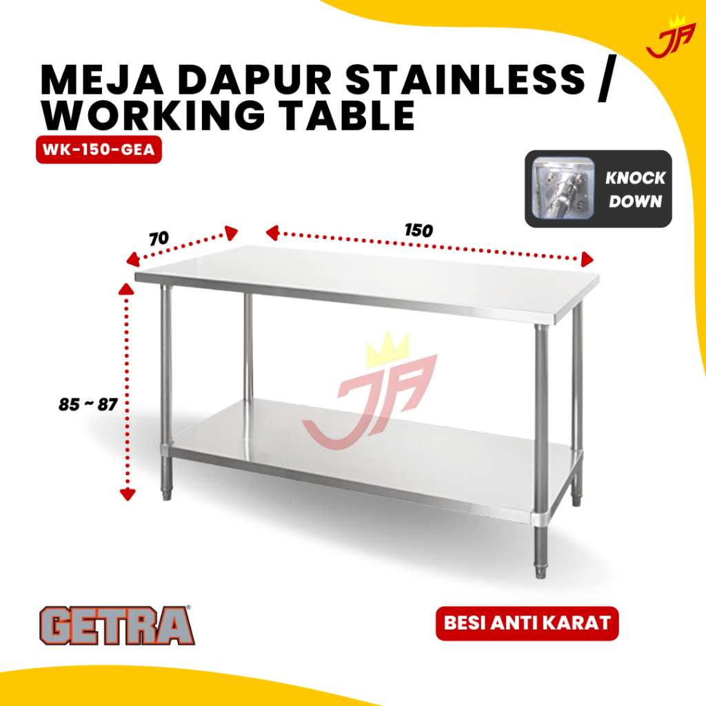 GETRA Meja Dapur Stainless / Working Table Meja Kerja Type WK-150