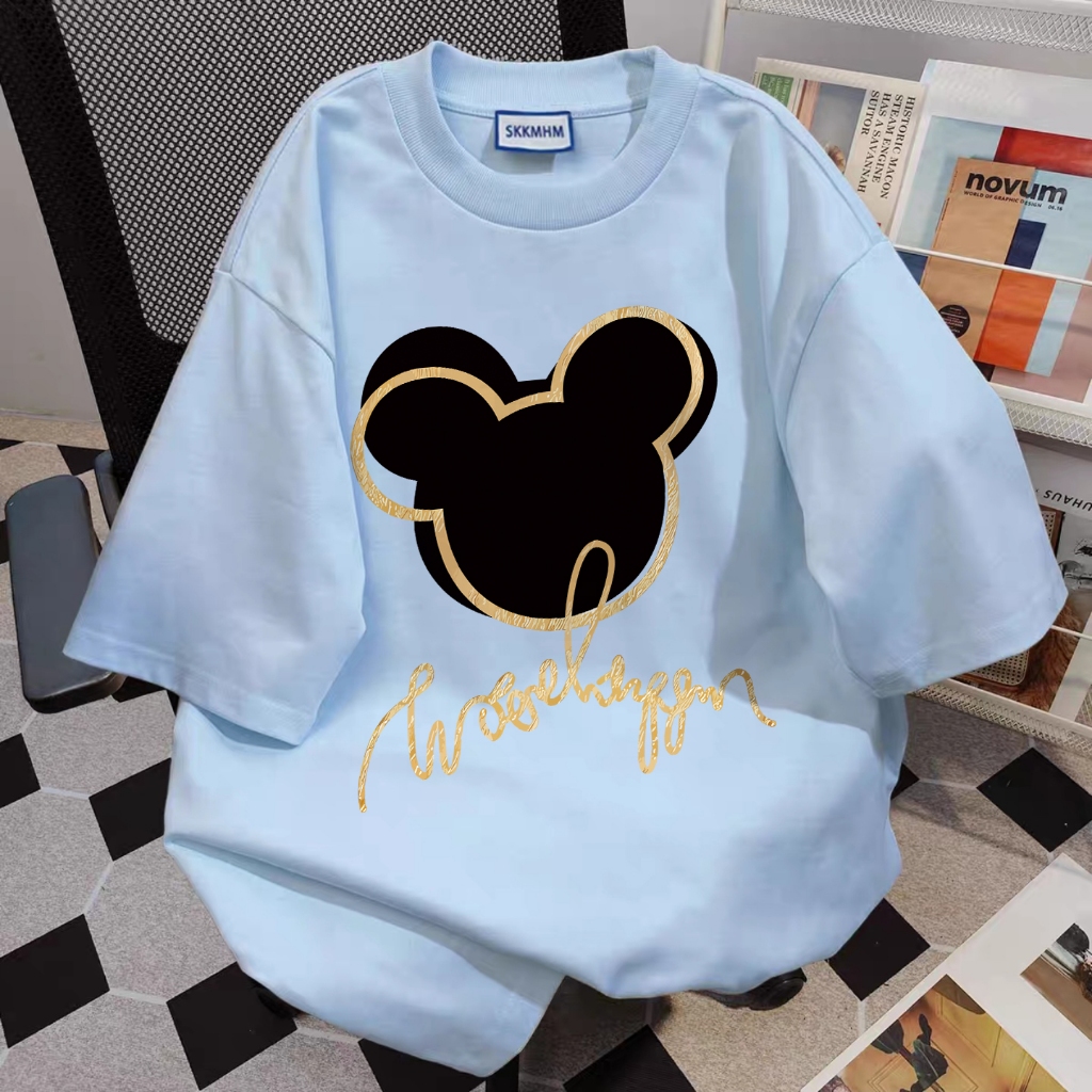 Sezo. Baju Wanita Mickey Mouse Kaos Bermotif Biru Baju Kaos Oversize Wanita Korean 100%Cotton | Atas