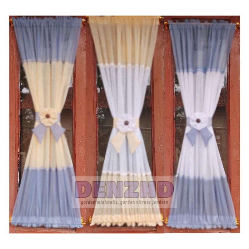 Gorden vitrase jendela bunga pita kupu-kupu lebar 80cm tinggi 100-200cm warna biru susu / abu-abu cr