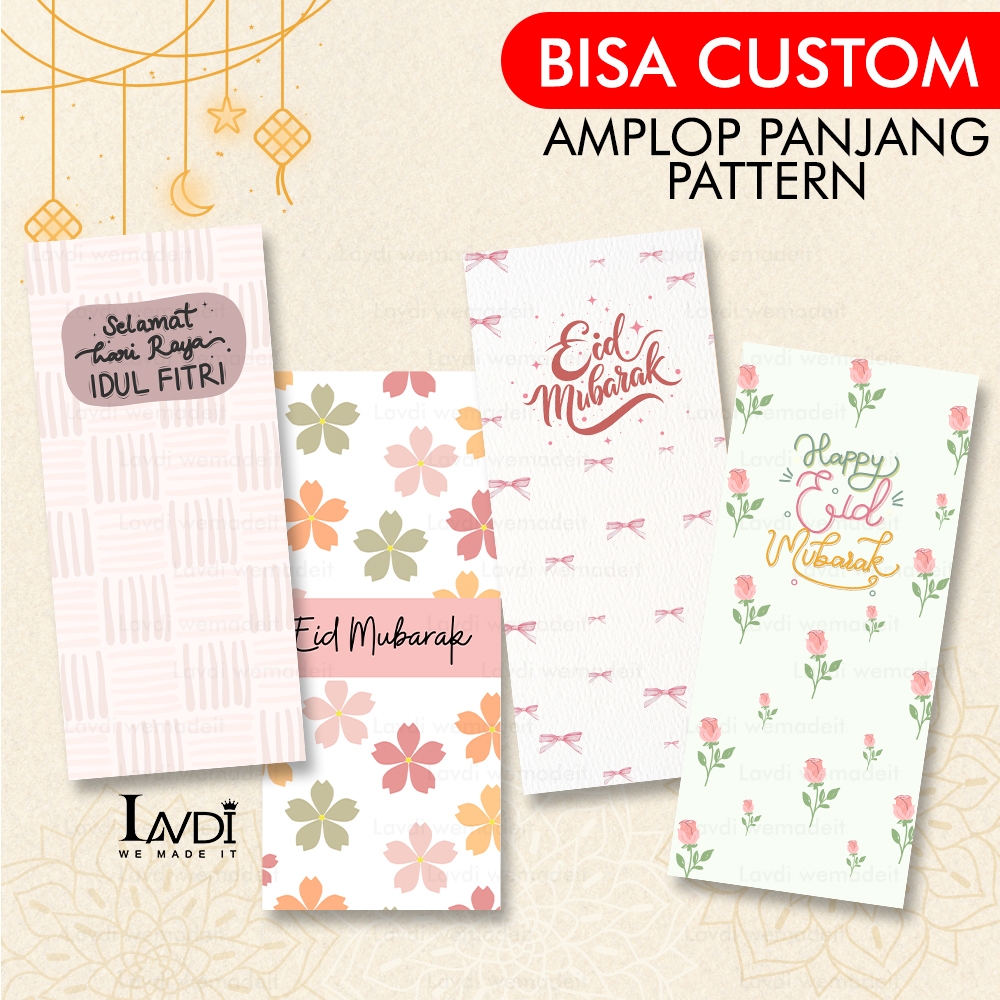 

LAVDI Amplop Lebaran Besar Jumbo Panjang Bahan Premium Unik Lucu Motif Pattern Custom Nama