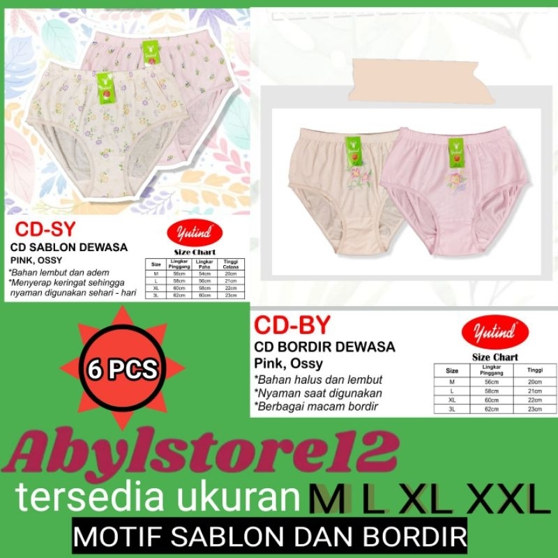 YUTIND BORDIR SABLON - CD Wanita Yutind JUMBO UK , M, , L, XL, XXL ( ISI per 6 PCS )