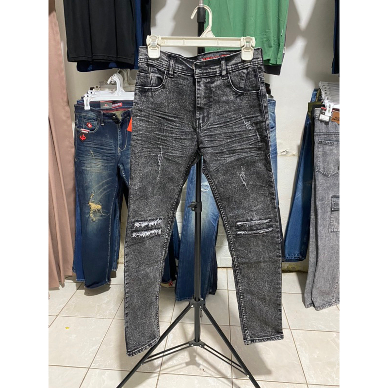Celana Jeans Sobek Lutut Pria Sepan Jins Slimfit Ripped Jeans Robek Snow Wash Skinny Panjang Premium