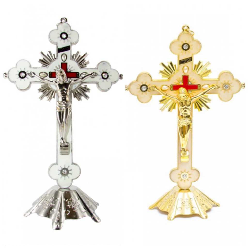 Yeraya Salib Duduk Bunga Putih Elegant Medium 20cm Salib Mini Salib Sedang salib Duduk Salib Ukir Sa