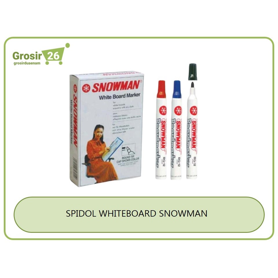 

(1 pcs) spidol whiteboard / board marker / bisa di hapus snowman bg-12 hitam | biru | merah