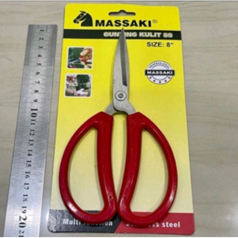 

MASSAKI Gunting Kulit Gg Merah Stainless Steel 8'inci =20cm Gunting Serbaguna Multifungsi