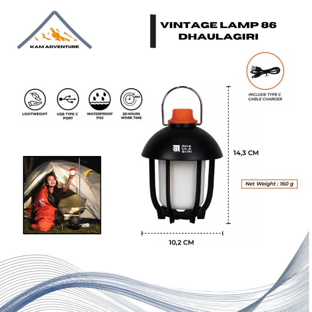Dhaulagiri vintage lamp 86 rechargeable waterproof - lampu lentera gantung anti air - lampu tenda ca
