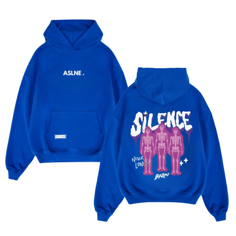 ASLANE Sweater Hoodie Silence Biru Elektrik Hoodie Pria dan wanita