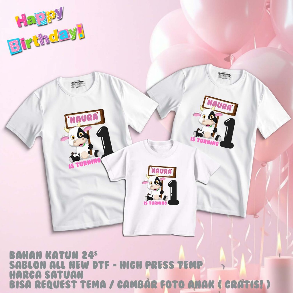 Kaos Ultah Tema Sapi Lucu | Bisa Custom Design | Gratis Nama Anak
