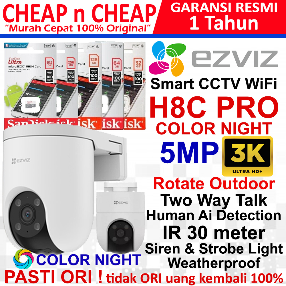 Ezviz H8C Pro 5MP 3K Outdoor Rotate 360 - Smart CCTV Wifi Wireless Camera Smart IP Cam Hikvision Hik