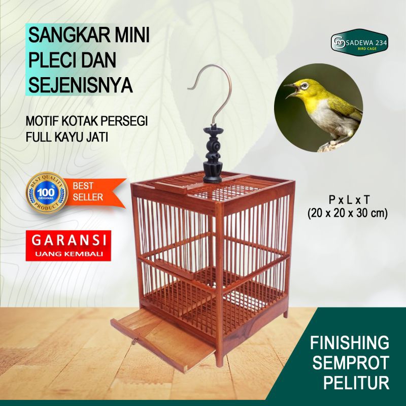 Sangkar kotak persegi untuk burung Kecil kayu jati finishing