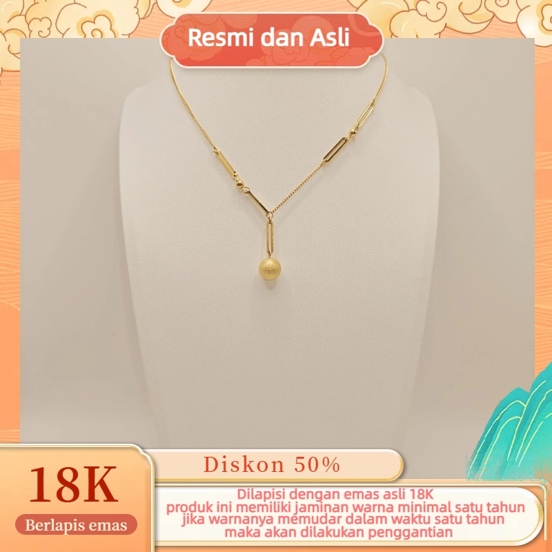 Kalung Berlapis Emas Asli 18K Berlapis Emas Pria Wanita Liontin Bola Anti Luntur Anti Alergi