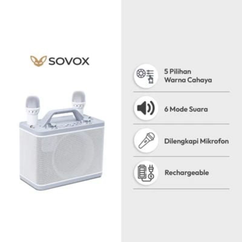 Sovox Speaker Karaoke Bluetooth 2 Mic - Putih