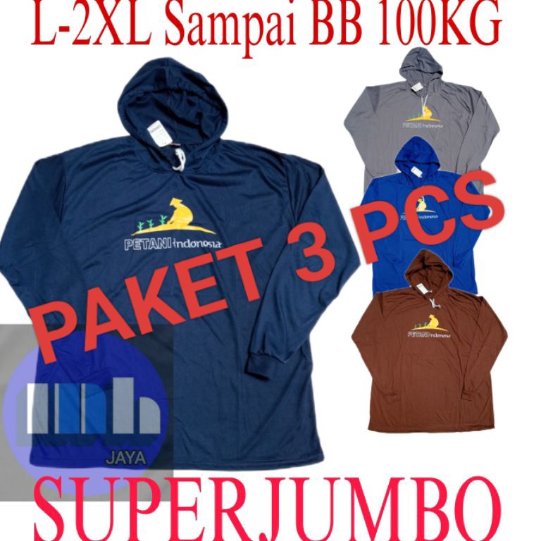 KODE O65C PAKET 3PCS Kaos kupluk lengan panjang topi jumbo kaos Hoodie superjumbo motif sablon kaos 