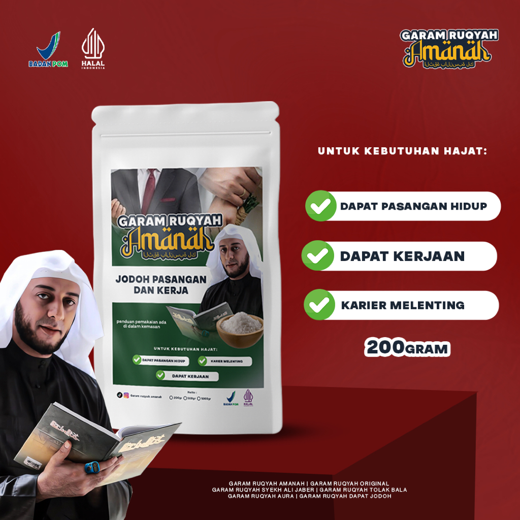 

Garam Ruqyah Amanah Syekh Ali Jabber - Kemasan 200 Gram Dekat Jodoh Dapat Kerja Melancarkan Rezeki