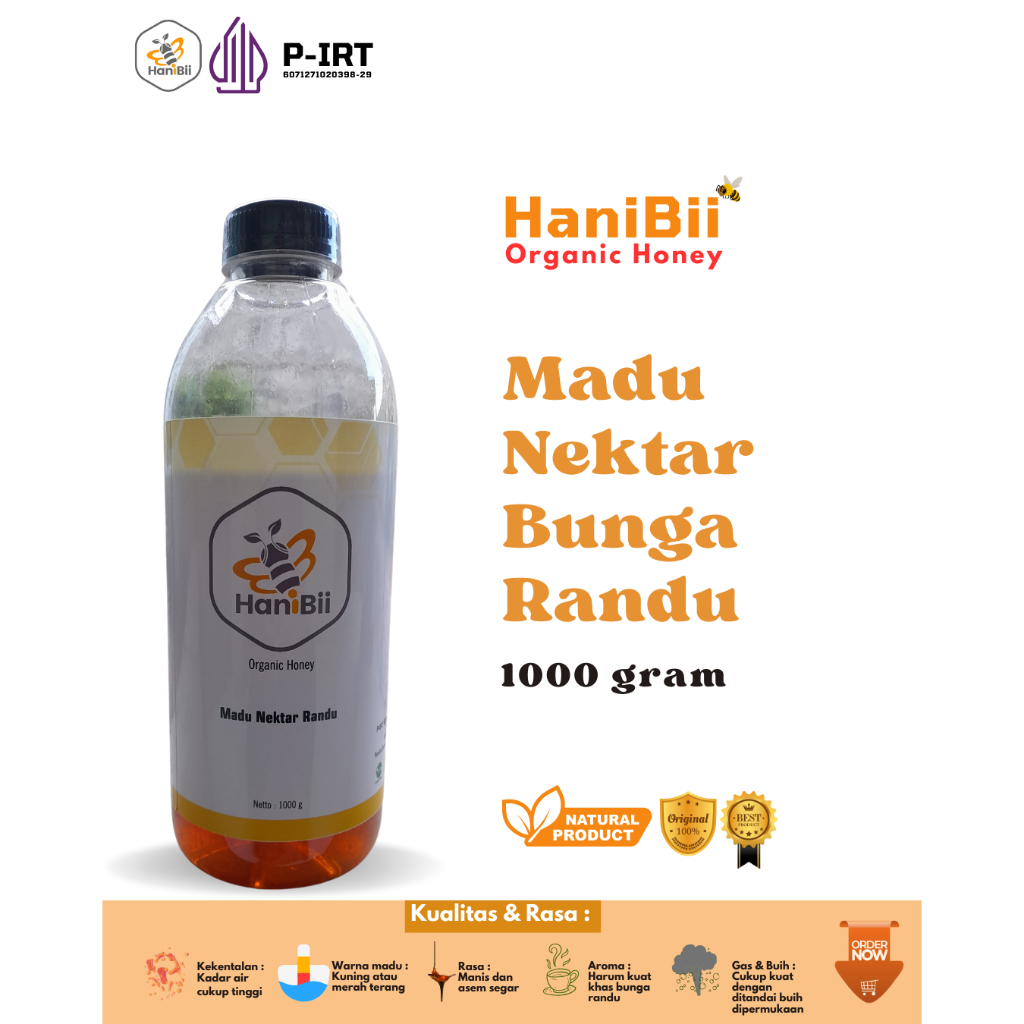 

Madu Murni Nektar Randu Isi 325 gr 650 gr 1000 gr HaniBii Pure Natural Raw Honey Premium Full Nektar