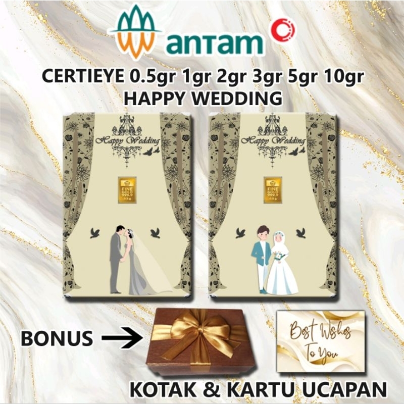 Logam Mulia Emas ANTAM Happy Wedding Custom Gift Series Certieye Certicard
