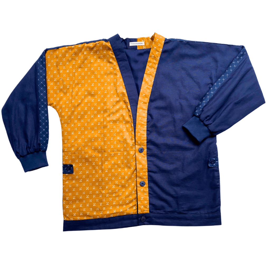 Outer Bomber Jaket Batik Pria - Motif Bunga Titik Lima & Kembang Jeruk - Warna Kunyit & Langit - Rom