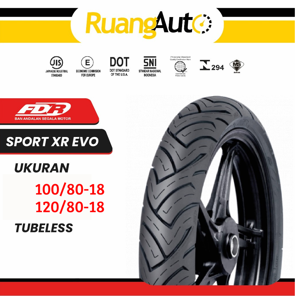 Ban Motor FDR Sport XR EVO Tubeless Ukuran | 100/80 | 120/80 | RING 18 | CBR | R15 | VIXION | NINJA 