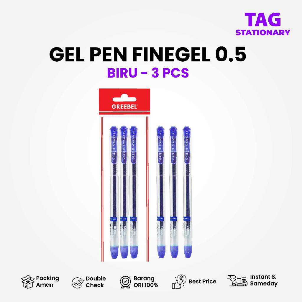 

GREEBEL Pulpen Gel / GEL PEN GP-501 FINE GEL - BIRU (3 PCS/SET) / Ballpen Gel Timur Agung Grosir