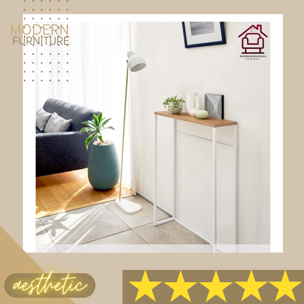 Meja Minimalis Rak Ruang Tamu Aesthetic Furniture warna Putih