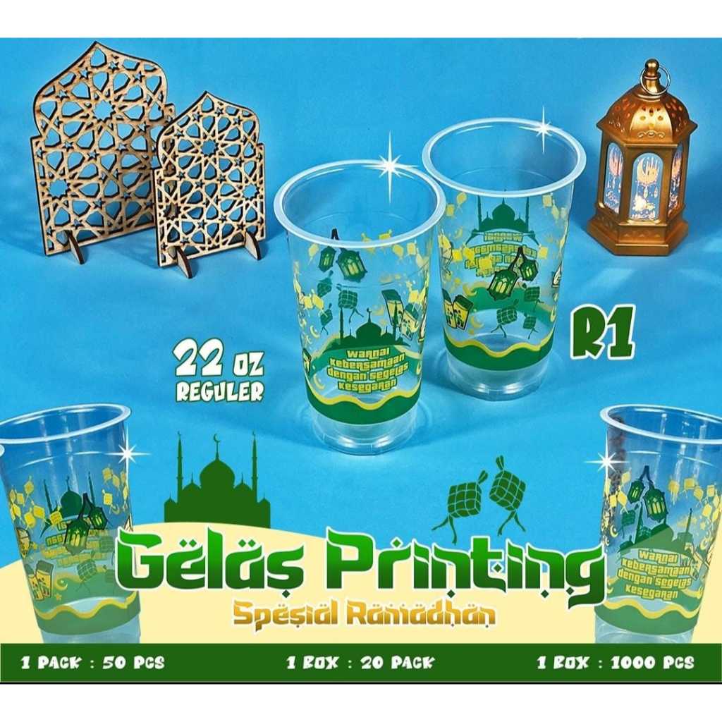 CUP 22oz MOTIF ES TEH BATIK isi 50pcs / Cup Es Teh Jumbo 660ml / Cup TAKJIL / Cup Motif / Cup merk T