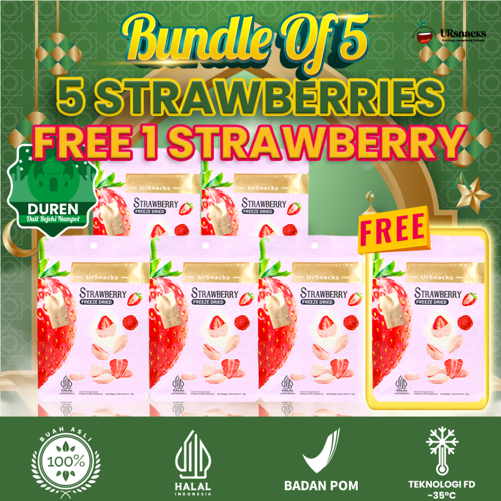 

[FREE 1 PACK STRAWBERRY] URSNACKS BUY 5 GET 6! - 5Pcs Strawberry Freeze Dried 22gr