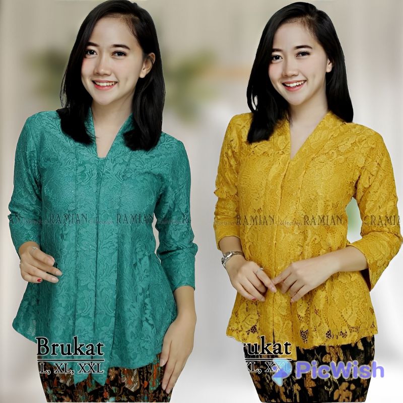 Setelan Kebaya Modern Kutubaru Floy Brokat Kartini Lengan 7/8 Atasan Kebaya Brukat Kekinian